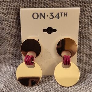 On 34th Gold Post Earrings With Pink Accent